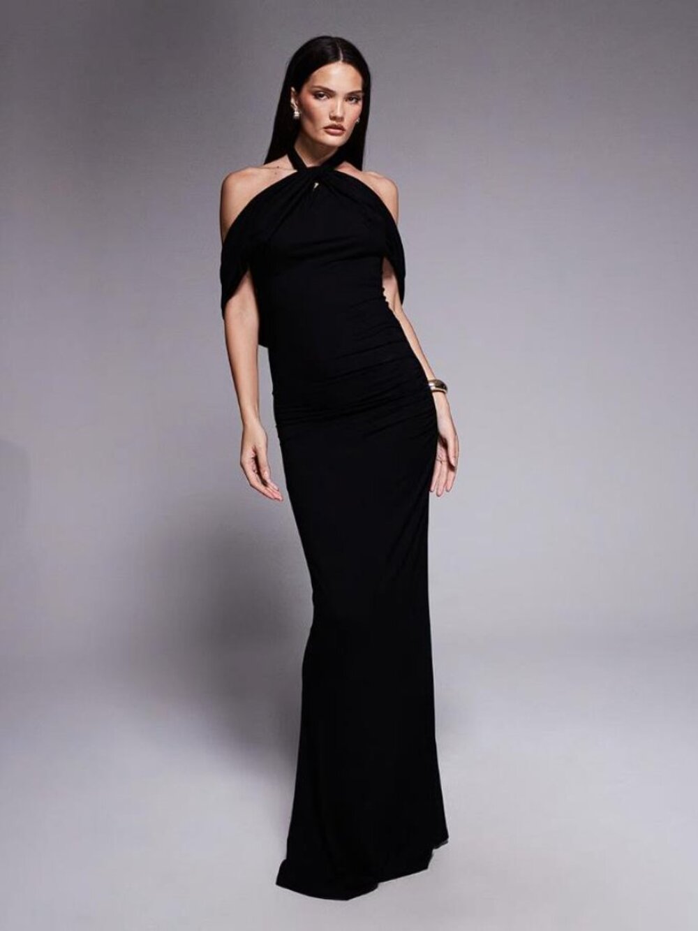 ASOS DESIGN Women's Draped Cape Halter Maxi Dress Size 4 in Black